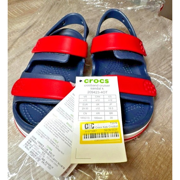 Toddler C12 Crocband Cruiser Sandal Unisex Kids Navy/Varsity Red Ajustable NWT - Picture 2 of 5